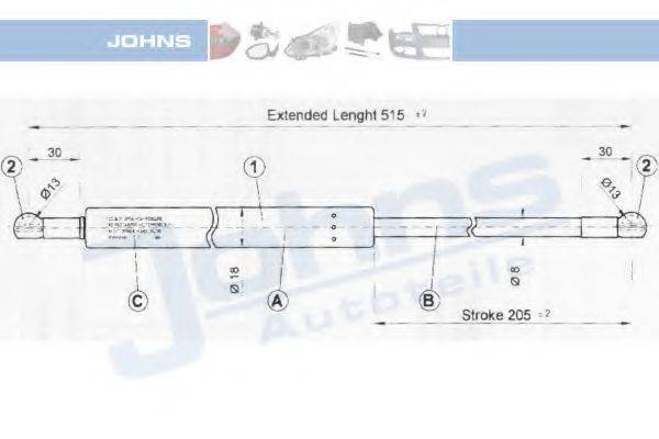 JOHNS 38099591 Газова пружина, кришка багажника