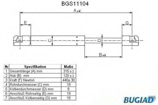 BUGIAD BGS11104 Газова пружина, капот