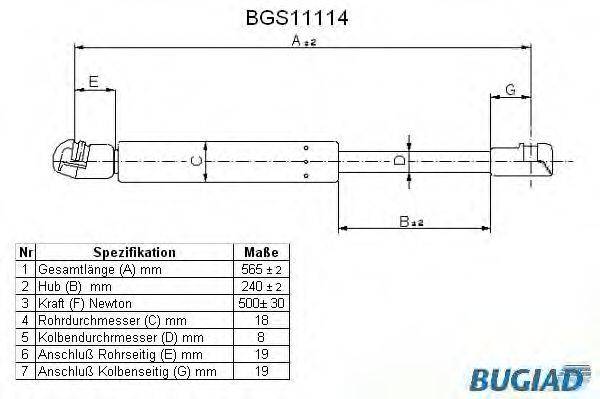 BUGIAD BGS11114 Газова пружина, кришка багажника