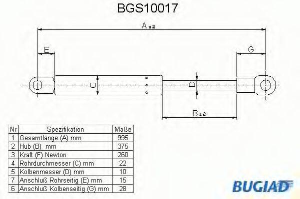 BUGIAD BGS10017 Газова пружина, кришка багажника