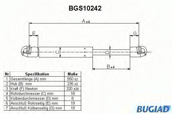 BUGIAD BGS10242 Газова пружина, кришка багажника