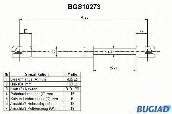 BUGIAD BGS10273 Газова пружина, кришка багажника