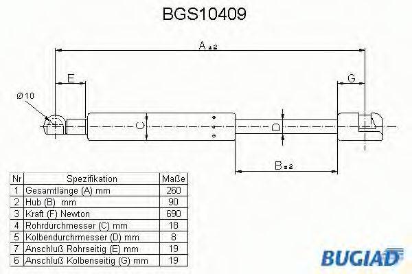 BUGIAD BGS10409 Газова пружина, кришка багажника