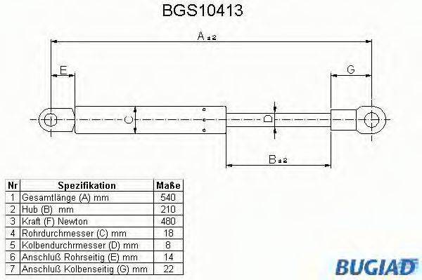 BUGIAD BGS10413 Газова пружина, кришка багажника