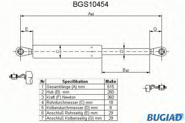 BUGIAD BGS10454 Газова пружина, кришка багажника