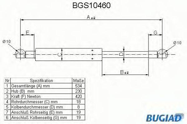 BUGIAD BGS10460 Газова пружина, кришка багажника