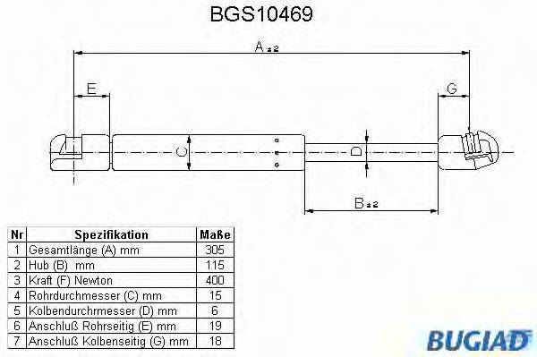 BUGIAD BGS10469 Газова пружина, кришка багажника