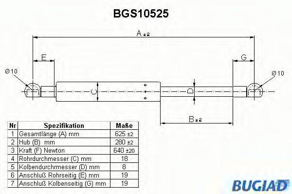 BUGIAD BGS10525 Газова пружина, кришка багажника