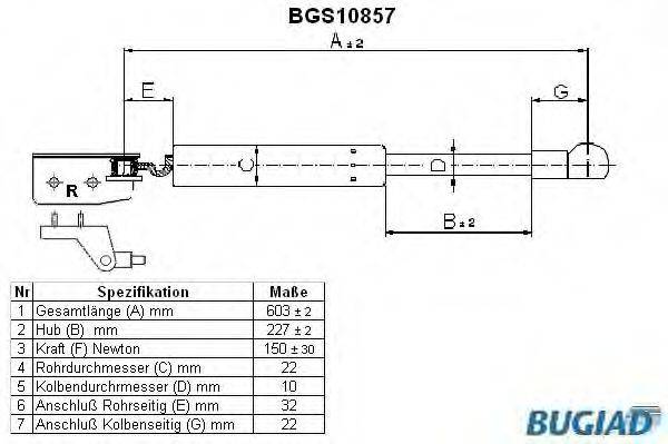 BUGIAD BGS10857 Газова пружина, кришка багажника