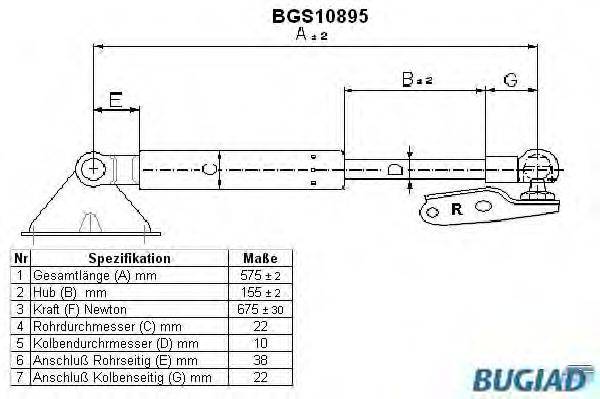 BUGIAD BGS10895 Газова пружина, кришка багажника