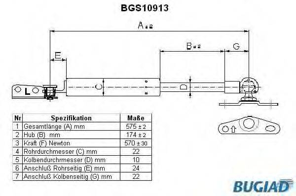 BUGIAD BGS10913 Газова пружина, кришка багажника