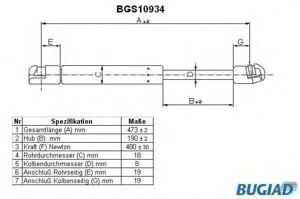 BUGIAD BGS10934 Газова пружина, кришка багажника