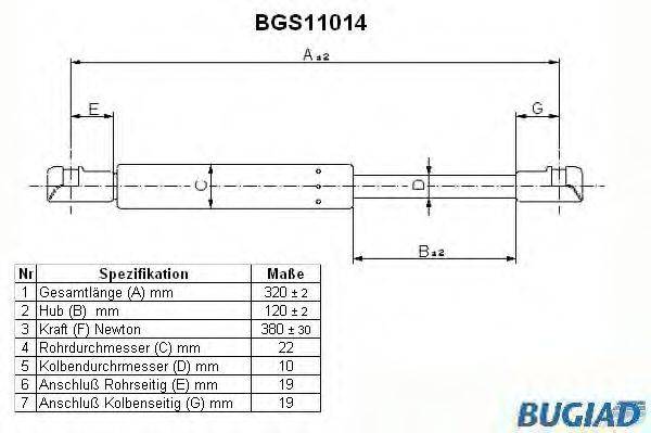 BUGIAD BGS11014 Газова пружина, кришка багажника