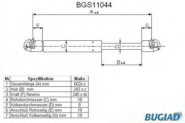 BUGIAD BGS11044 Газова пружина, кришка багажника