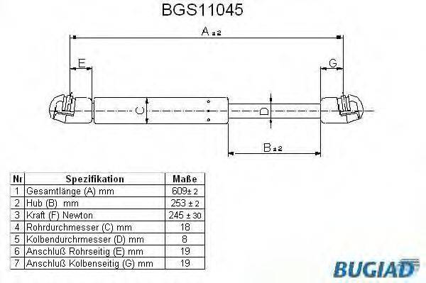 BUGIAD BGS11045 Газова пружина, кришка багажника