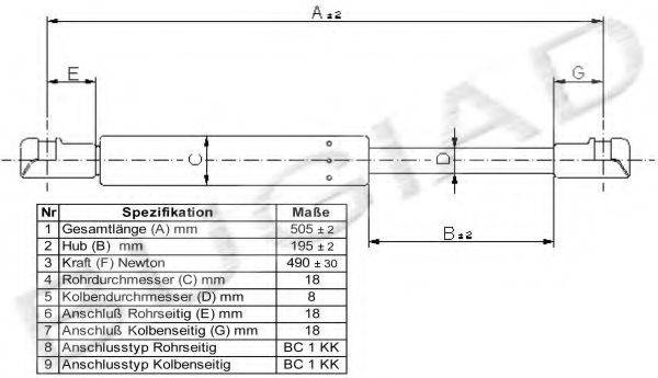 BUGIAD BGS11202 Газова пружина, кришка багажника