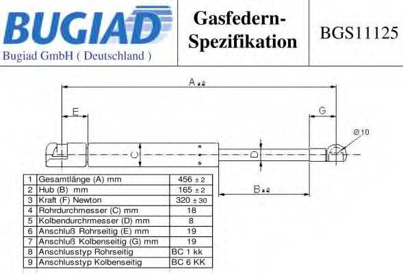 BUGIAD BGS11125 Газова пружина, кришка багажника