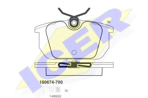 ICER 180674700 Комплект гальмівних колодок, дискове гальмо