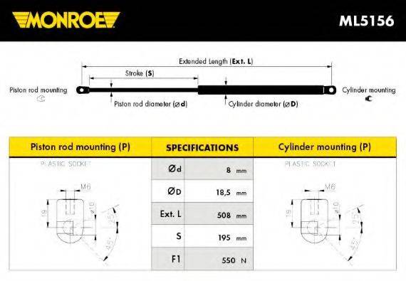 MONROE ML5156 Газова пружина, кришка багажника