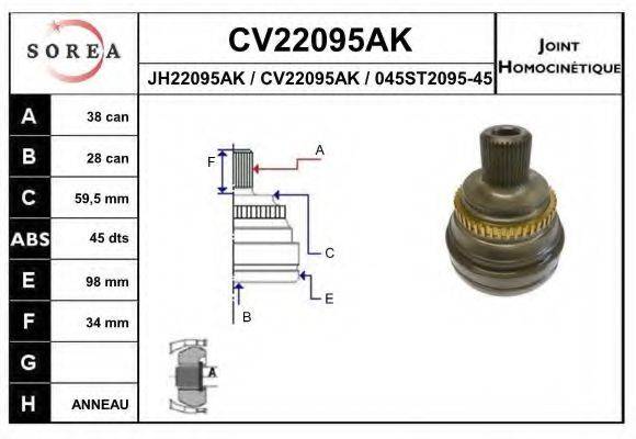 EAI CV22095AK Шарнірний комплект, приводний вал