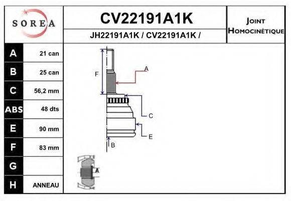 EAI CV22191A1K Шарнірний комплект, приводний вал