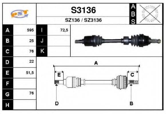 SNRA S3136 Приводний вал