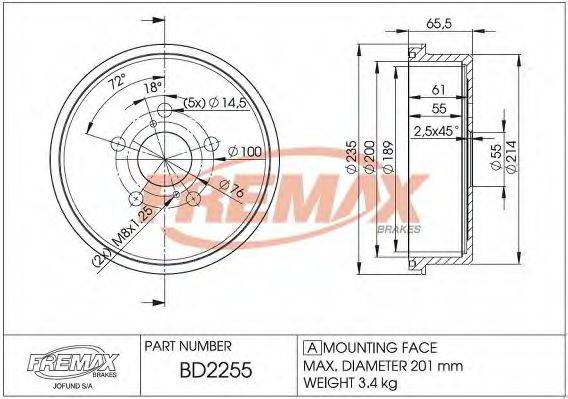 FREMAX BD2255 Гальмівний барабан