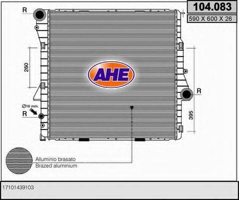 AHE 104083 Радіатор, охолодження двигуна