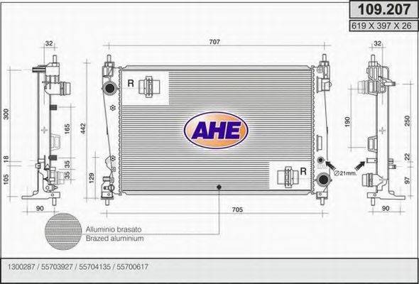 AHE 109207 Радіатор, охолодження двигуна