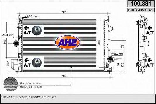 AHE 109381 Радіатор, охолодження двигуна