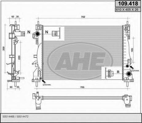AHE 109418 Радіатор, охолодження двигуна