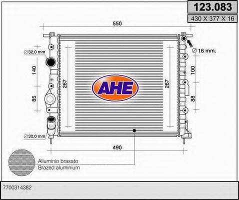 AHE 123083 Радіатор, охолодження двигуна