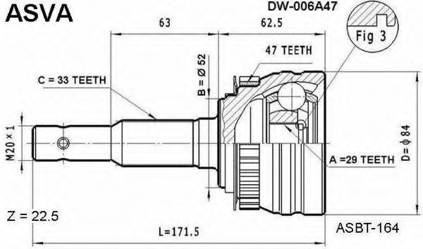 ASVA DW006A47 Шарнірний комплект, приводний вал