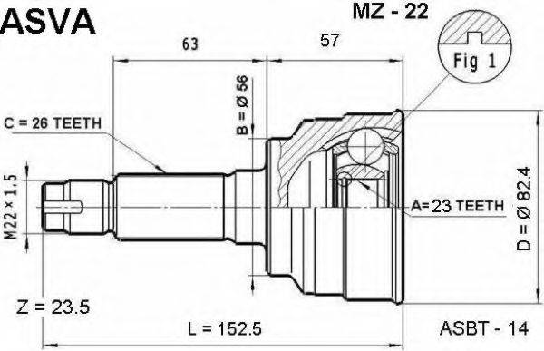 ASVA MZ22 Шарнірний комплект, приводний вал