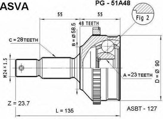 ASVA PG51A48 Шарнірний комплект, приводний вал