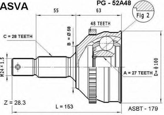 ASVA PG52A48 Шарнірний комплект, приводний вал