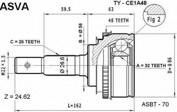 ASVA TYCE1A48 Шарнірний комплект, приводний вал