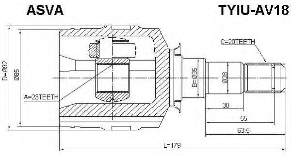 ASVA TYIUAV18 Шарнірний комплект, приводний вал
