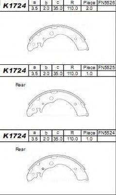 ASIMCO K1724 Комплект гальмівних колодок