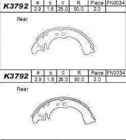 ASIMCO K3792 Комплект гальмівних колодок