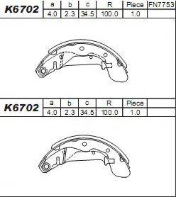 ASIMCO K6702 Комплект гальмівних колодок