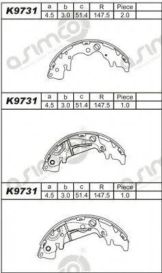 ASIMCO K9731 Комплект гальмівних колодок