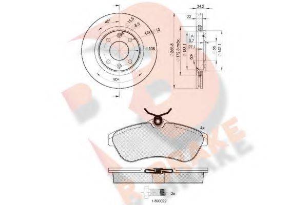 R BRAKE 3R14514750 Комплект гальм, дисковий гальмівний механізм