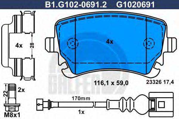 GALFER B1G10206912 Комплект гальмівних колодок, дискове гальмо