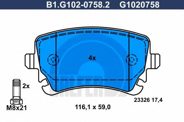 GALFER B1G10207582 Комплект гальмівних колодок, дискове гальмо