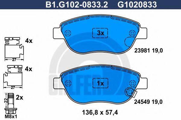 GALFER B1G10208332 Комплект гальмівних колодок, дискове гальмо