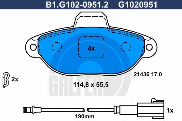 GALFER B1G10209512 Комплект гальмівних колодок, дискове гальмо