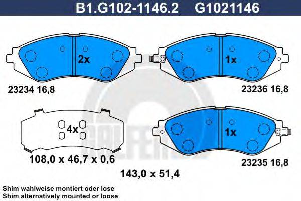 GALFER B1G10211462 Комплект гальмівних колодок, дискове гальмо