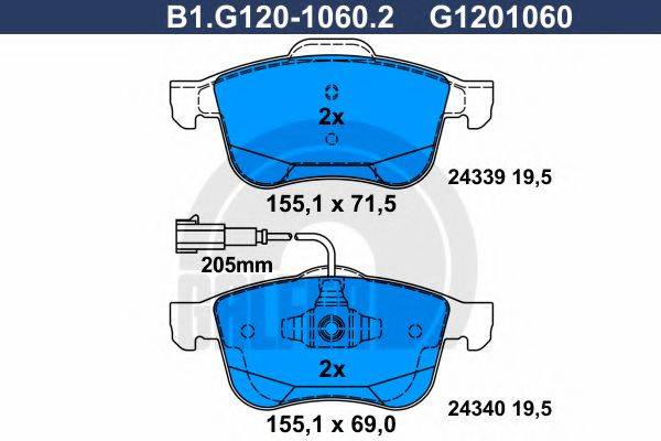 GALFER B1G12010602 Комплект гальмівних колодок, дискове гальмо