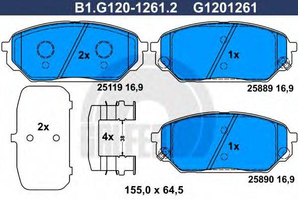 GALFER B1G12012612 Комплект гальмівних колодок, дискове гальмо